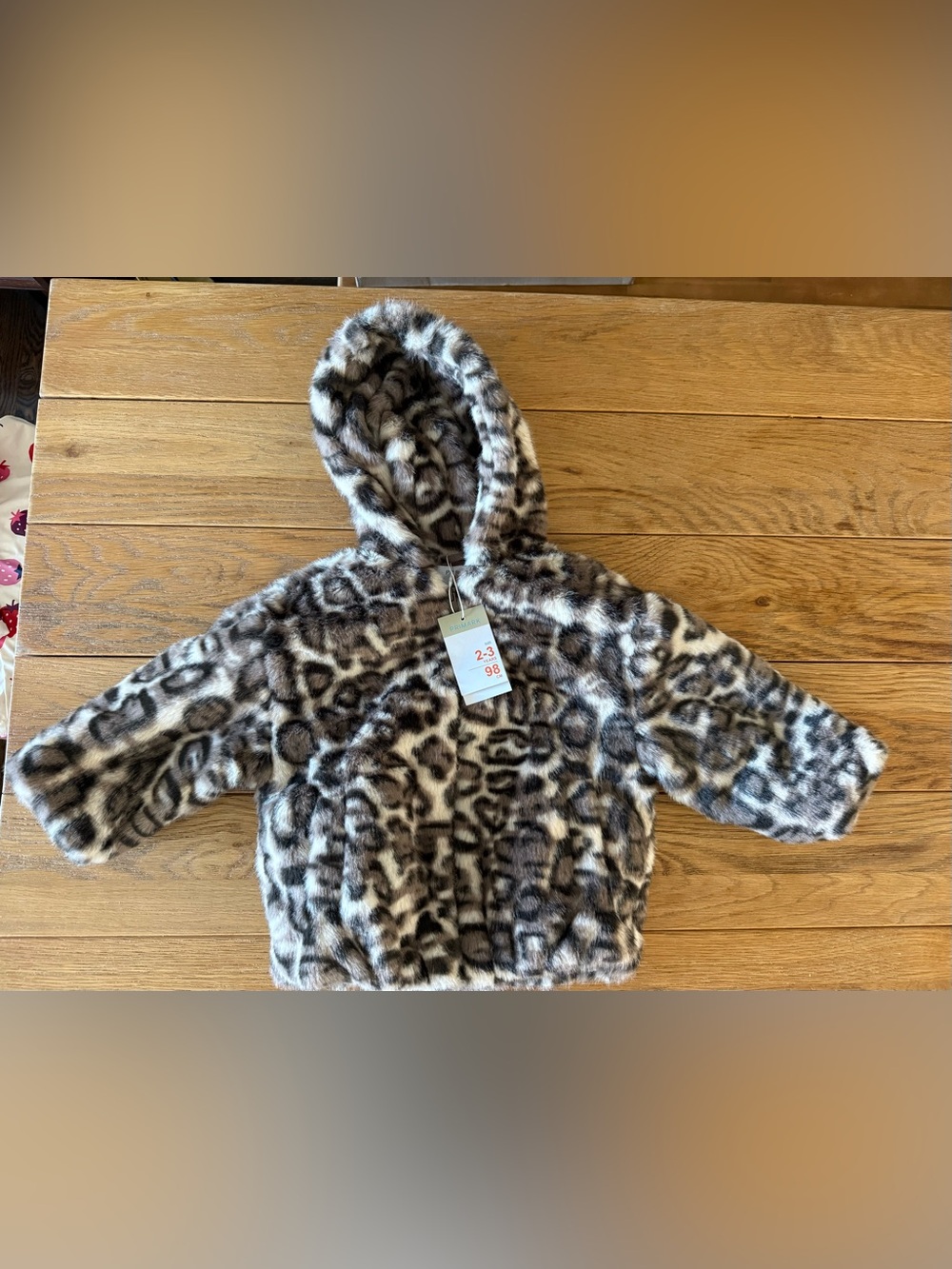 Primark Kids Faux Fur Leopard Hooded Puffer Jacket - Brown & White